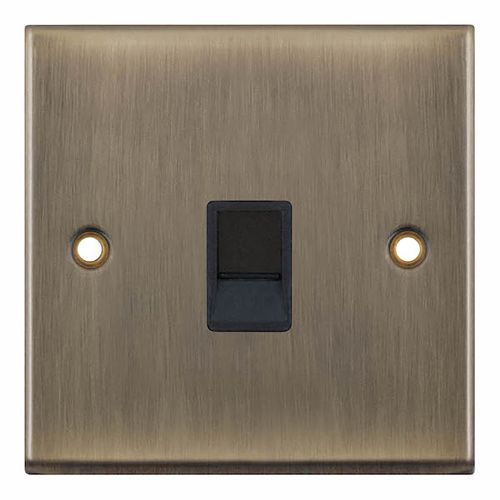 1 Gang RJ11 Computer / Data Socket - Antique Brass with Black Insert By Meteor Electrical 