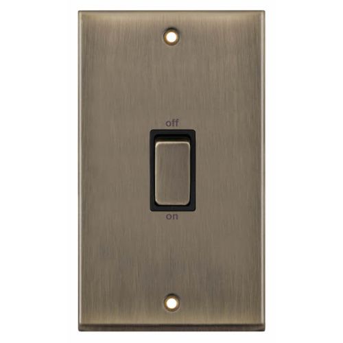 Selectric 45 Amp 2 Gang Plate DP Switch Antique Brass Black Insert