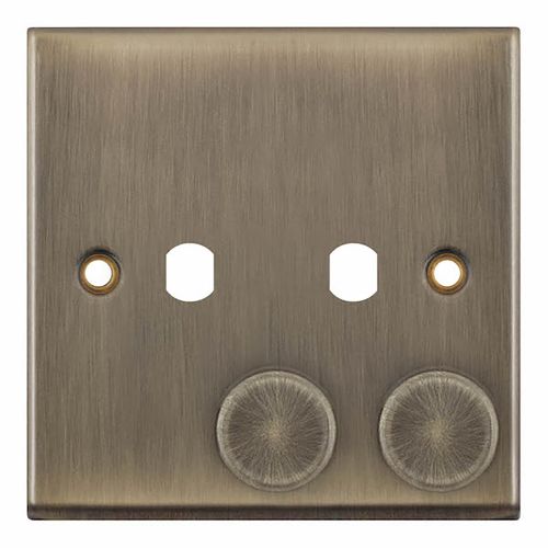 2 Aperture Empty Dimmer Plate with Knobs – Antique Brass