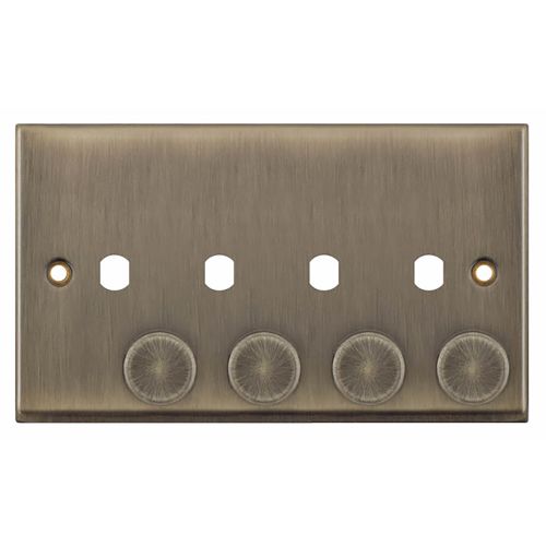 4 Aperture Empty Dimmer Plate with Knobs – Antique Brass