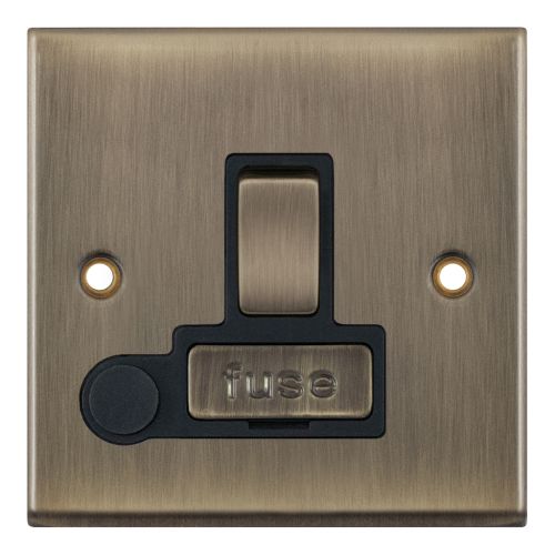 Selectric 13A Fused Connection Unit DP Switched w/ Flex Antique Brass Black Insert
