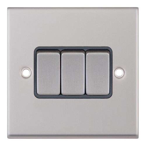 Selectric 10A Plate Switch 3 Gang 2 Way X-Rated Satin Chrome