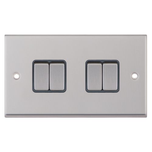 Selectric 10A Plate Switch 4 Gang 2 Way X-Rated Satin Chrome