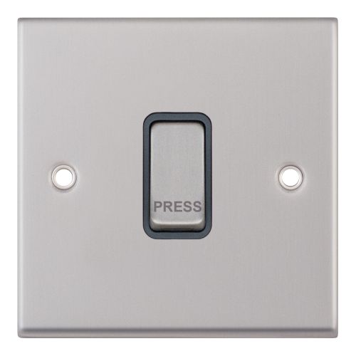 Selectric 10A Push Switch 1 Gang X-Rated “PRESS” Satin Chrome Grey Insert