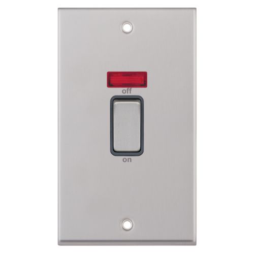 Selectric 45 Amp DP Switch with Neon 2 Gang Plate Satin Chrome Grey Insert