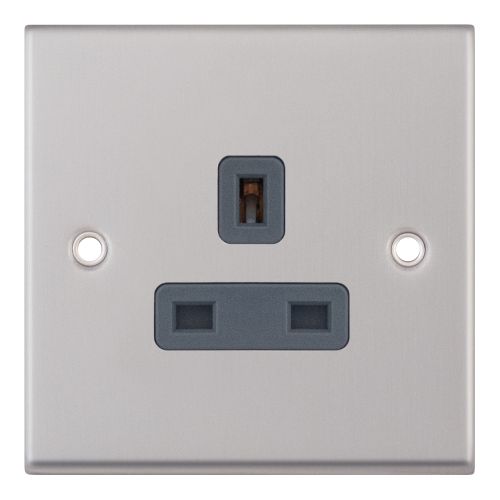 Selectric 1 Gang 13 Amp Socket Satin Chrome Grey Insert