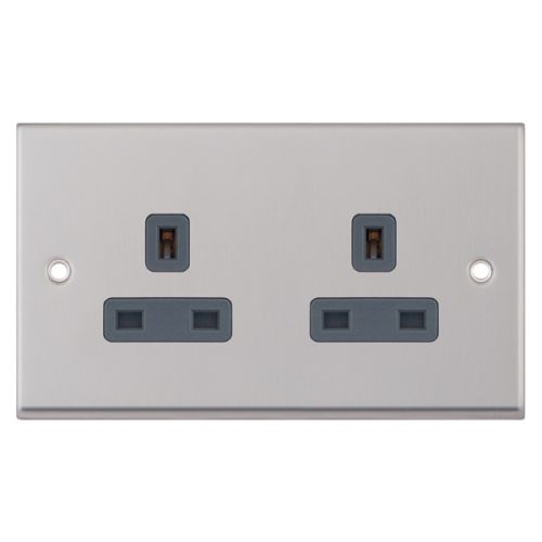 Selectric 2 Gang 13 Amp Socket with Satin Chrome Grey Insert