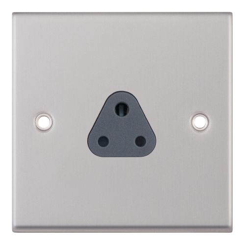Selectric 2 Amp Round Pin Socket 3 Pin Satin Chrome with Grey Insert