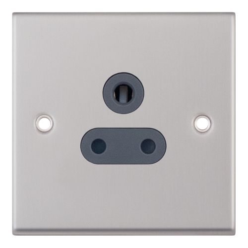 Selectric 5 Amp Round Pin Socket 3 Pin Satin Chrome with Grey Insert