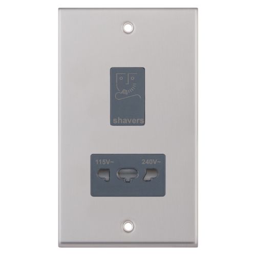 Selectric Dual Voltage Shaver Socket 115V & 230V Output Satin Chrome Grey Insert