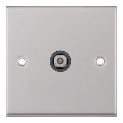 Selectric 1G F-Type Satellite Socket Satin Chrome Grey Insert