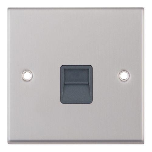 Selectric 1G Master Telephone Socket Satin Chrome Grey Insert