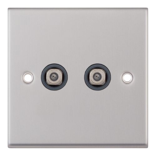 Selectric 2G F-Type Satellite Socket Satin Chrome Grey Inserts