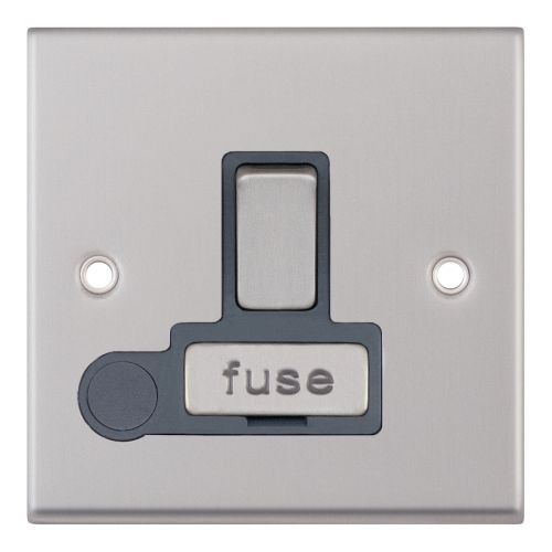 Selectric 13 Amp Fused Connection Unit DP Switched with Flex Satin Chrome Grey Insert