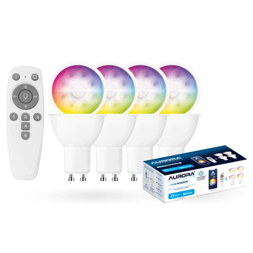 AOne Smart Kit with 4x 5W GU10 Dimmable RGBCX LED BT Smart Lamps and Remote