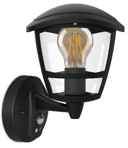 Kosnic Daintree wall lantern Bottom Arm with E27 Black PIR ON/OFF