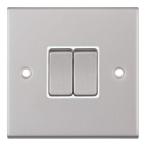 Selectric 10 Amp Plate Switch 2 Gang 2 Way X-Rated Satin Chrome White Insert