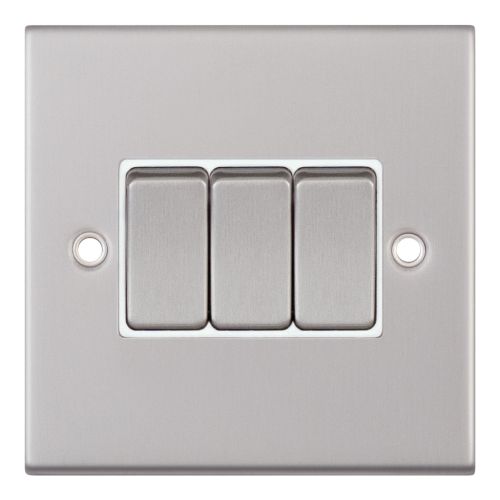 Selectric 10 Amp Plate Switch 3 Gang 2 Way X-Rated Satin Chrome White Insert