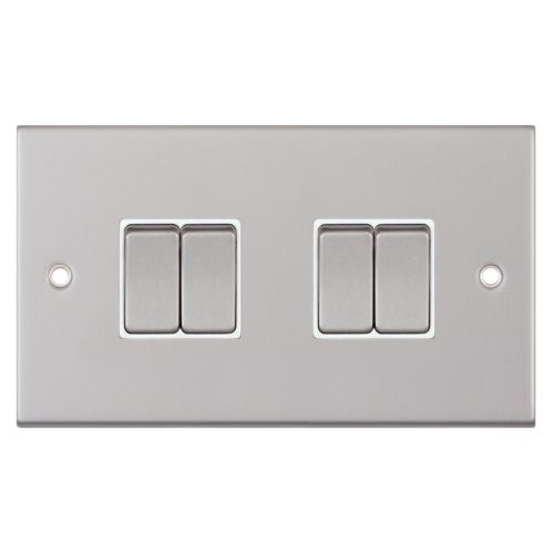 Selectric 10 Amp Plate Switch 4 Gang 2 Way X-Rated Satin Chrome White Insert