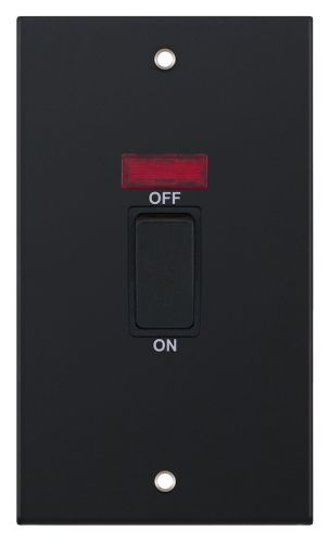Selectric 45 Amp DP Switch with Neon 2 Gang Matt Black w/ Black Insert