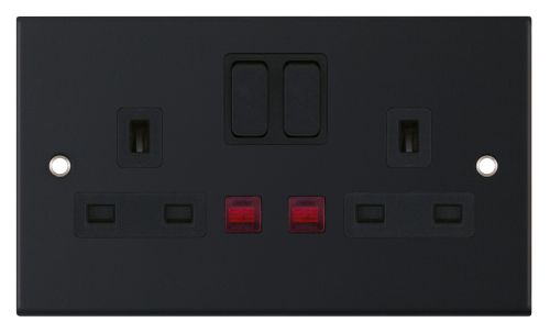 Selectric 2 Gang 13 Amp Socket with Neons DP Switched Matt Black