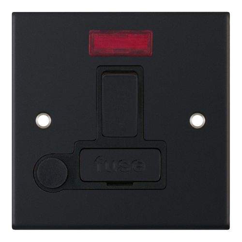 Selectric 13 Amp Fused Connection Unit Neon and Flex Outlet DP Switched Matt Black