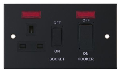 Selectric 45 Amp Cooker Unit w/ 13 Amp Switched Socket & Neons Matt Black
