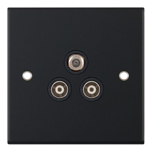 Selectric ﻿1 Gang F-Type Satellite + 2 Gang TV/FM ﻿Coaxial/Aerial Sockets Isolated Matt Black