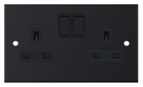 Selectric 2 Gang 13 Amp Socket SP Switched Matt Black w/ Black Inserts