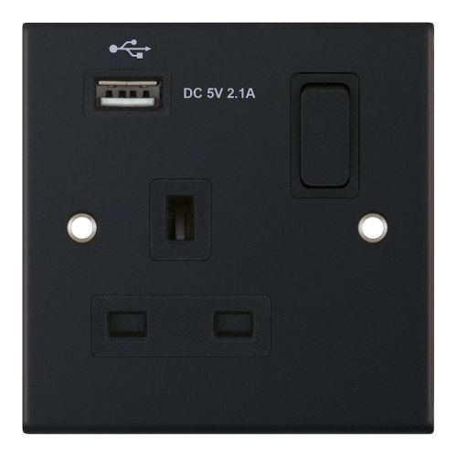Selectric 1 Gang 13 Amp Socket USB Port SP Switched Matt Black