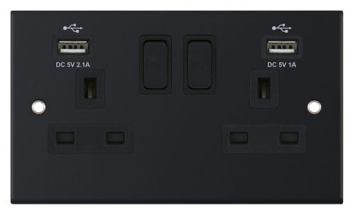 Selectric 2 Gang 13 Amp Socket USB Ports SP Switched Matt Black
