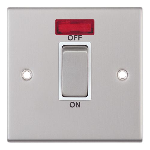 Selectric 45 Amp DP Switch Neon 1 Gang Plate Satin Chrome with White Insert