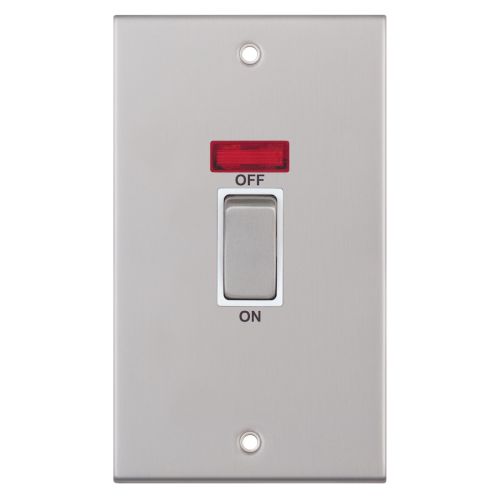 Selectric 45 Amp DP Switch with Neon 2 Gang Plate Satin Chrome w/ White Inserts