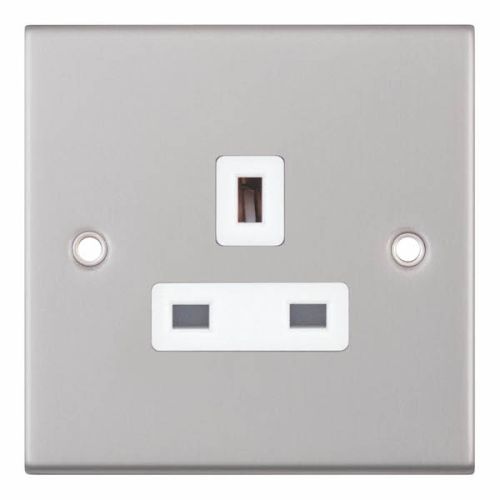Selectric 1 Gang 13 Amp Socket Unswitched Satin Chrome with White Insert