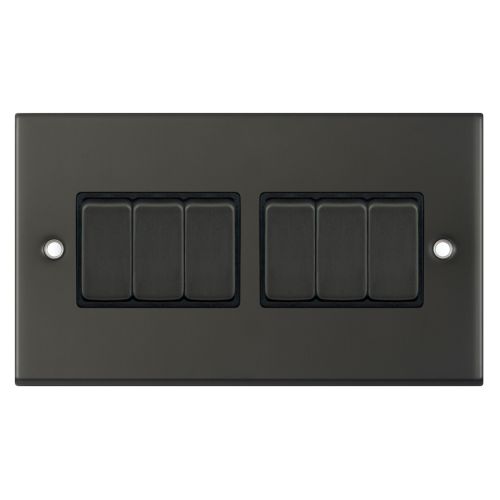 Selectric 10 Amp Plate Switch 6 Gang 2 Way X-Rated Dark Bronze Black Insert