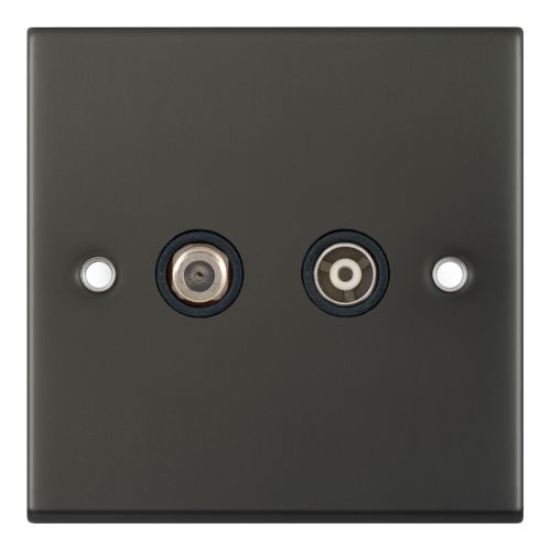 Selectric 1 Gang F-Type Satellite Socket + 1 Gang TV/FM ﻿Coaxial/Aerial Socket Isolated Dark Bronze Black Insert