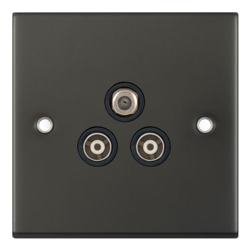 Selectric 1 Gang F-Type Satellite + 2 Gang TV/FM ﻿Coaxial/Aerial Sockets Isolated Dark Bronze Black Insert