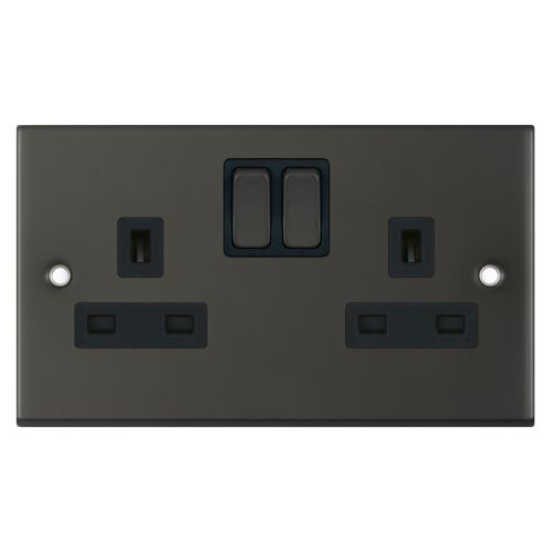 Selectric 2 Gang 13A Socket SP Switched Dark Bronze Black Insert