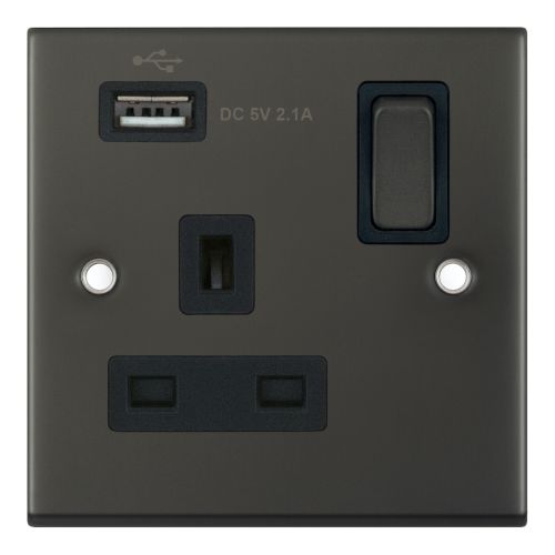 Selectric 1 Gang 13 Amp Socket with 1 x USB Port SP Switched Dark Bronze 