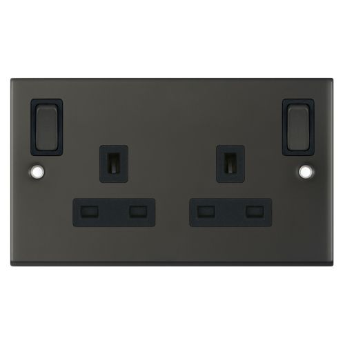 Selectric 13 Amp Socket Outlet 2 Gang Switched DP Outboard Rockers & 2 Earth Terminals Dark Bronze