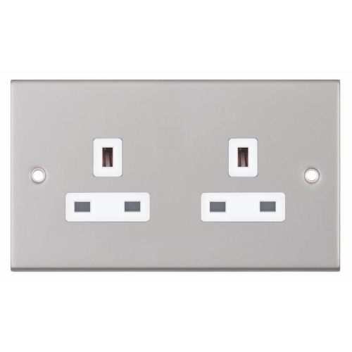 Selectric 2 Gang 13 Amp Socket Unswitched Satin Chrome w/ White Insert