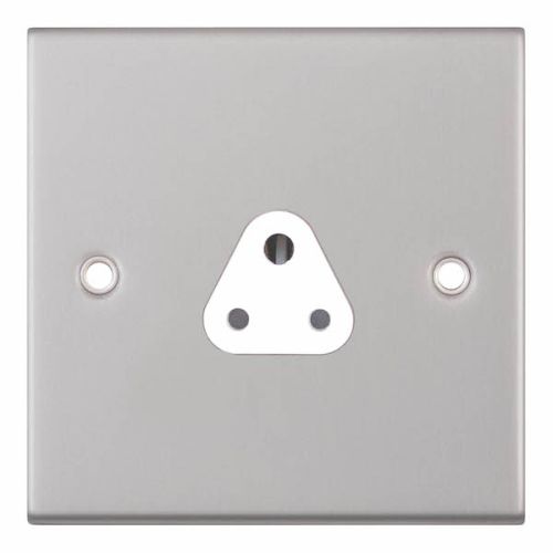Selectric 2 Amp Round Pin Socket 3 Pin Unswitched Satin Chrome White Insert