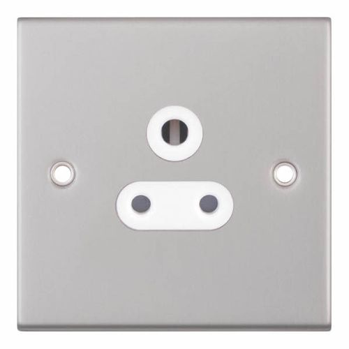 Selectric 5 Amp Round Pin Socket 3 Pin Unswitched Satin Chrome White Insert