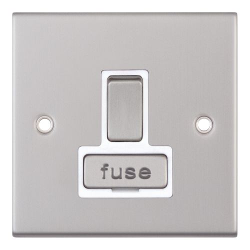 Selectric 13 Amp Fused Connection Unit DP Switched Satin Chrome White Insert