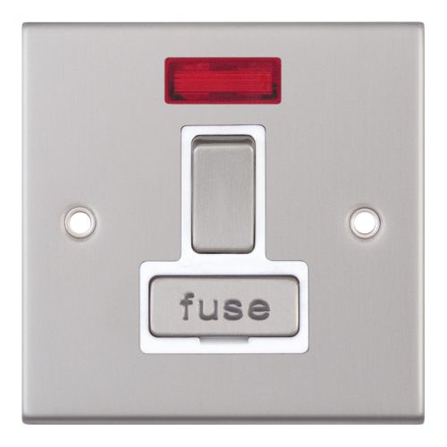 Selectric 13 Amp Fused Connection Unit with Neon DP Switched Satin Chrome White Insert