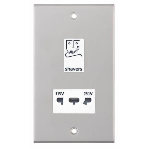 Selectric Dual Voltage Shaver Socket 115V & 230V Output Satin Chrome White Insert