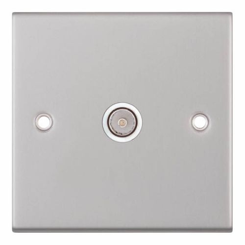 Selectric 1 Gang TV/FM ﻿Coaxial/Aerial Socket Satin Chrome White Insert