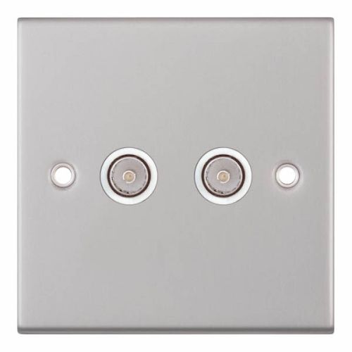 Selectric 2 Gang TV/FM ﻿Coaxial/Aerial Socket Satin Chrome White Insert