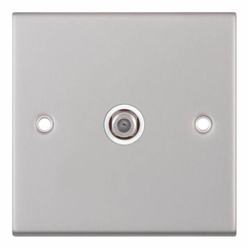 Selectric 1 Gang F-Type Satellite Socket Satin Chrome White Insert