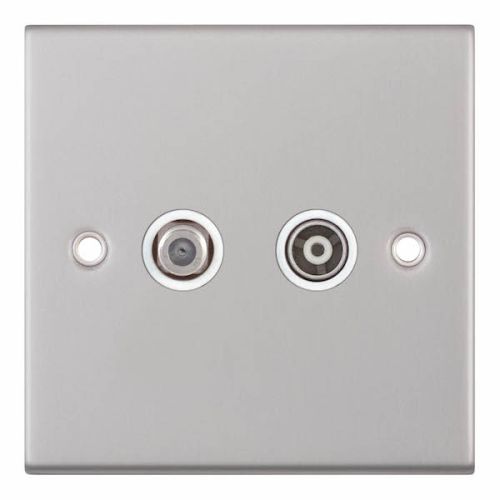 Selectric ﻿1 Gang F-Type Satellite Socket 1 Gang TV/FM ﻿Coaxial/Aerial Socket Isolated Satin Chrome